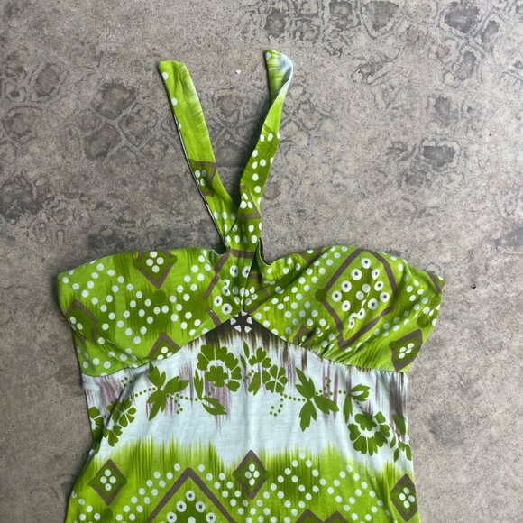 Vintage Y2K MKM Designs Size Medium Brown Green Leaf Tube Top Tie Front Blouse - Picture 2 of 6